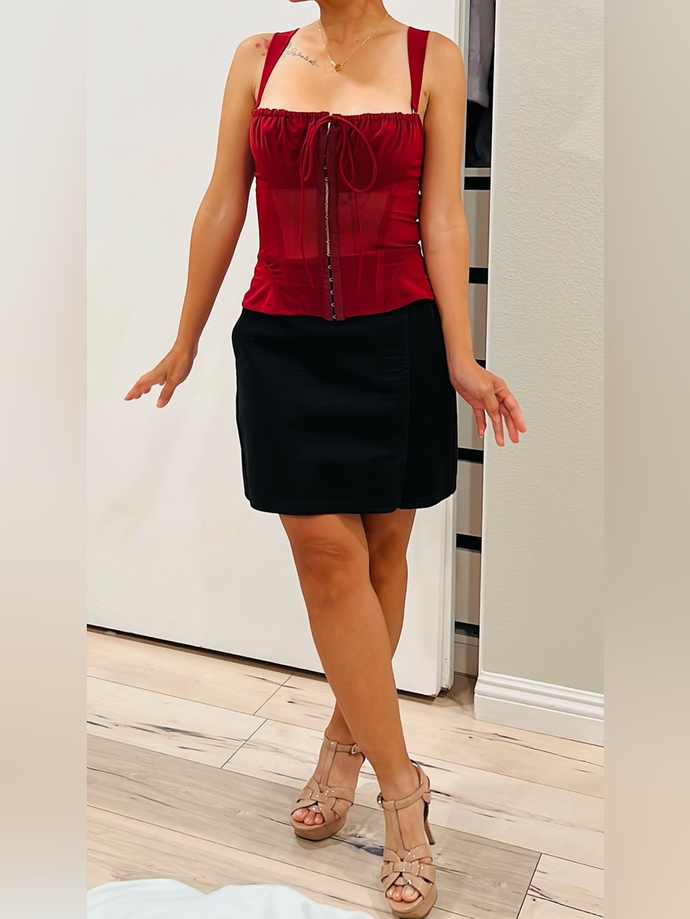 Women's Burgundy Sheer Corset Camisole
